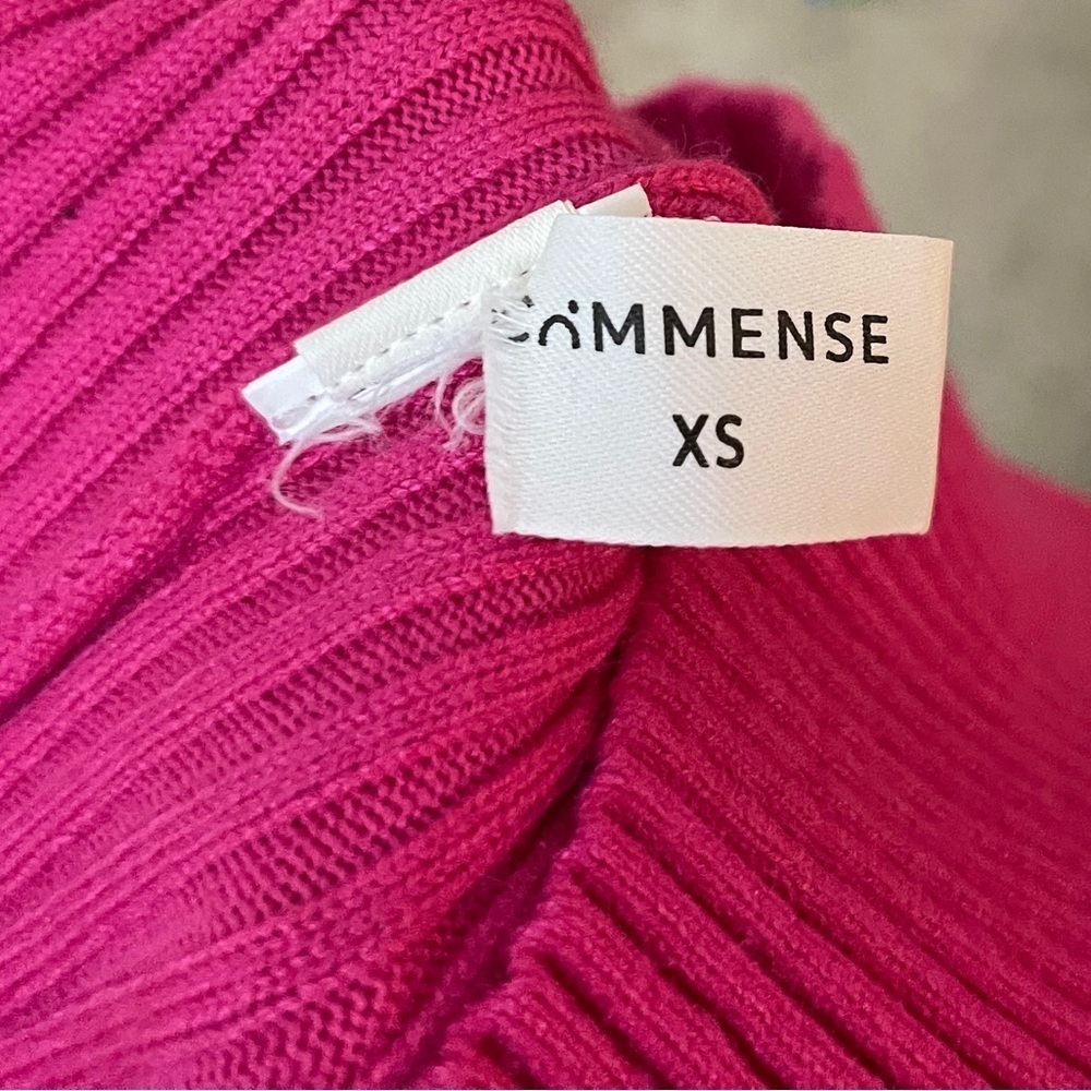 Commense Funnel Neck Pink Ribbed Knit Sweater Midi Dress Chic Casual Fall - Picture 4 of 6